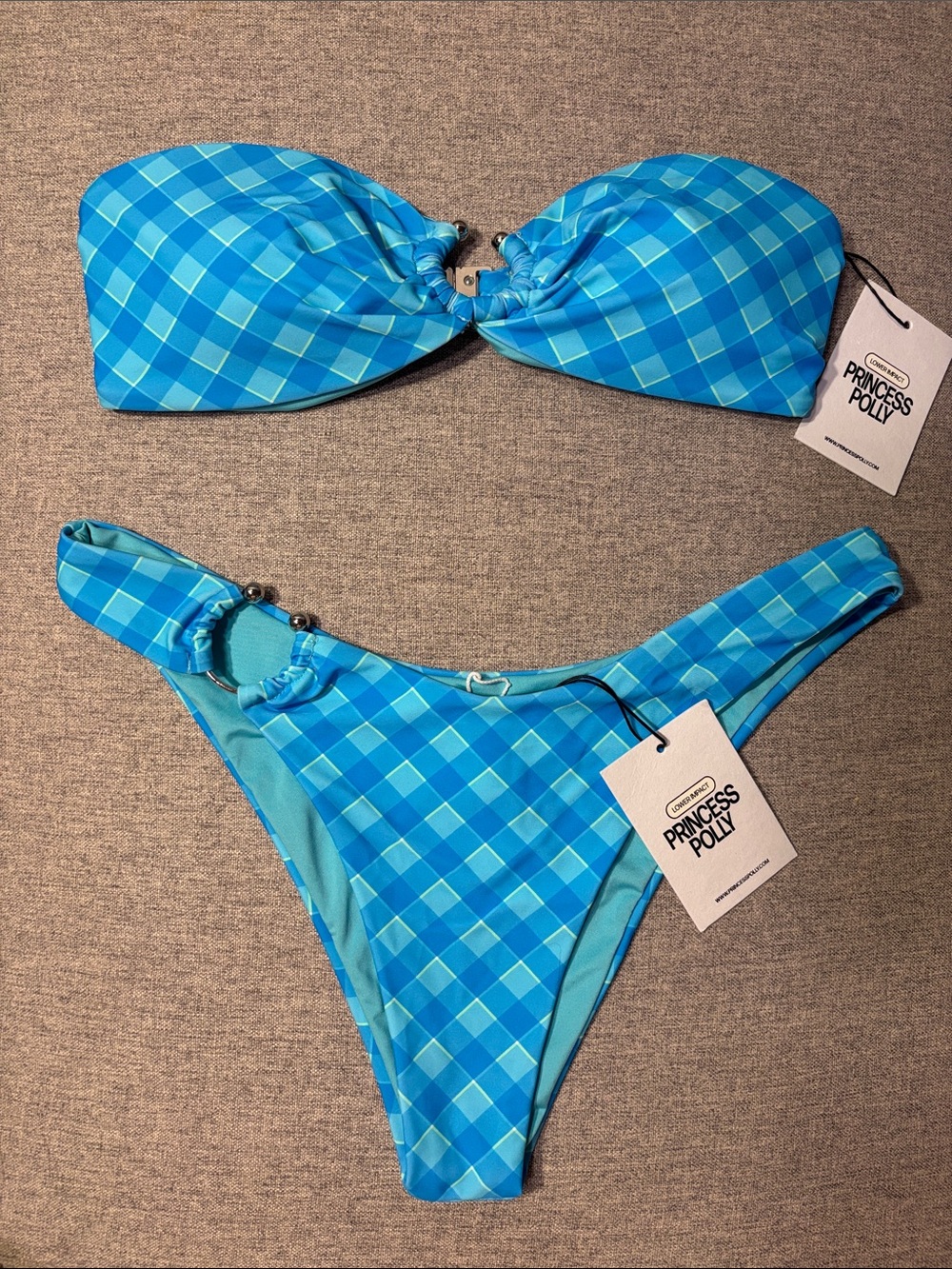 Princess Polly Turquoise Plaid Bandeau Bikini Set